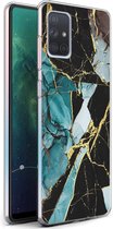 iMoshion Hoesje Geschikt voor Samsung Galaxy A71 Hoesje Siliconen - iMoshion Design hoesje - Zwart / Meerkleurig / Blauw / Shattered Blue Marble