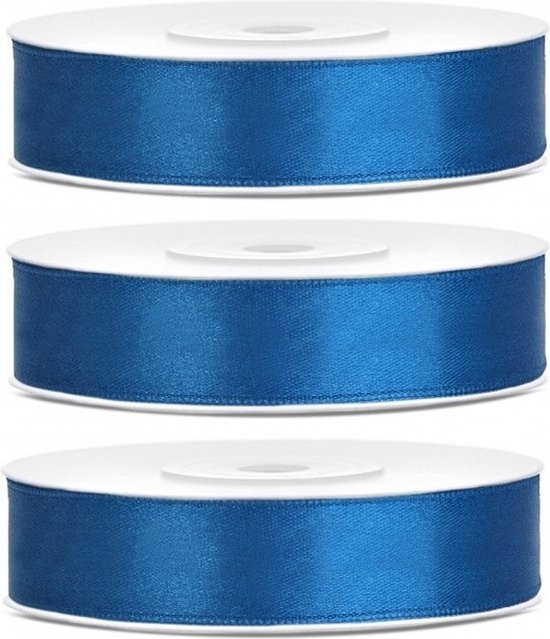 3x Hobby / décoration rubans satin bleu cobalt 1,2 cm / 12 mm x 25 mètres - Rubans cadeaux rubans satin / rubans - Rubans bleu cobalt - Matériel de loisirs - Matériel d'emballage
