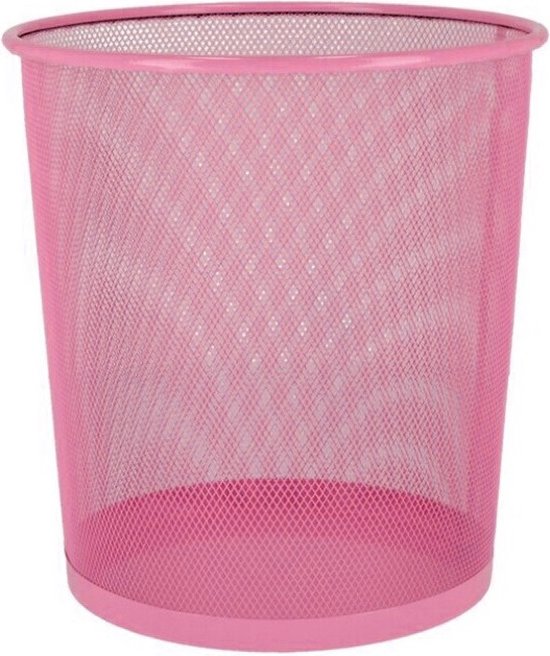 Gerimport Prullenmand - roze - 9 liter - metaal - kantoor - prullenbak - papiermand