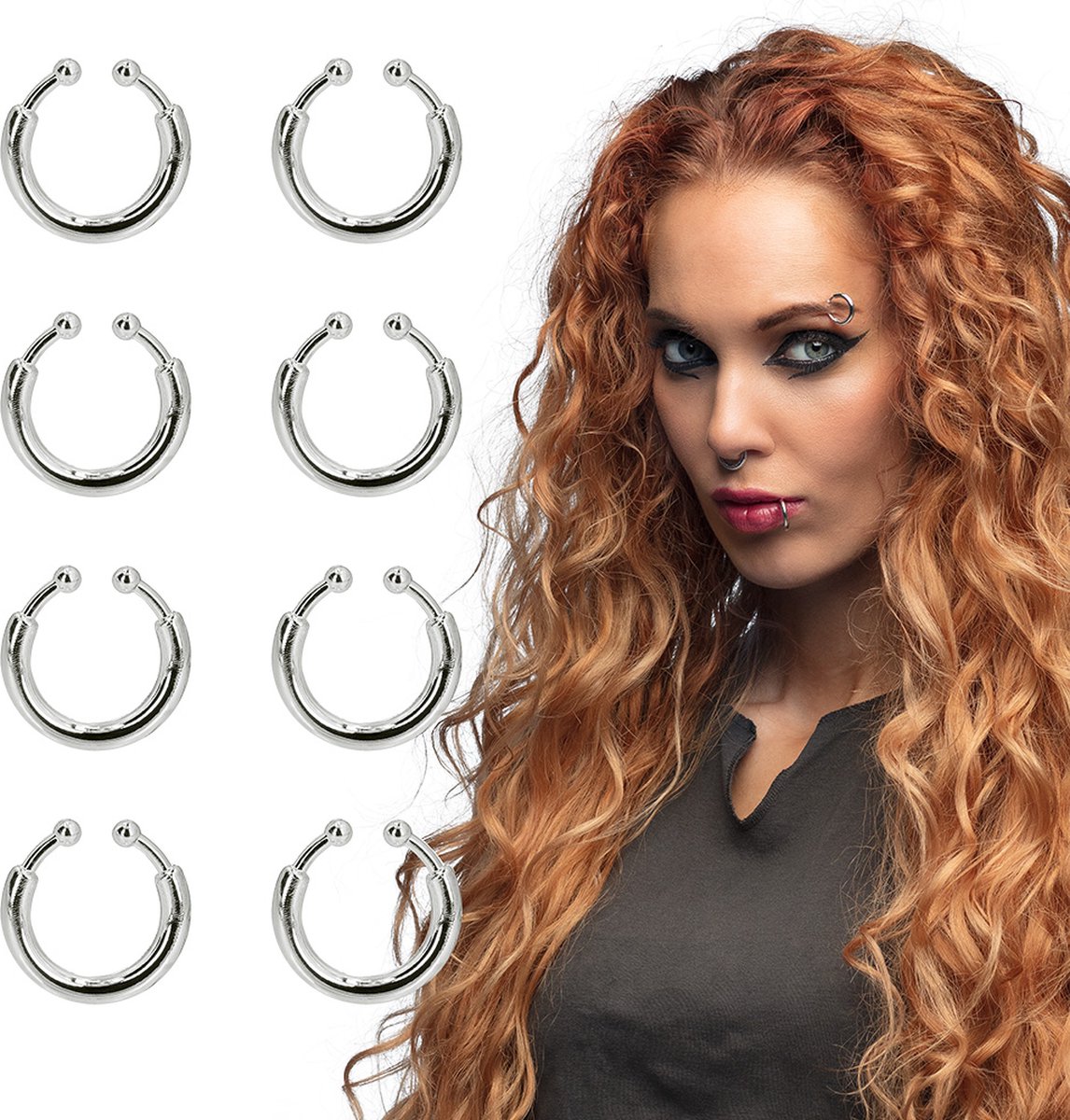 Boland - Set 8 piercings - Volwassenen - Unisex - Punker - Punk - Aso - Rocker