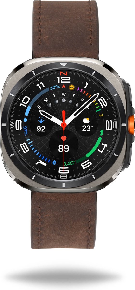 Elysian horlogebandje geschikt voor Samsung Galaxy Watch Ultra 7 - Echt Leer - Donkerbruin - 22mm - Quick Release - Verstelbaar