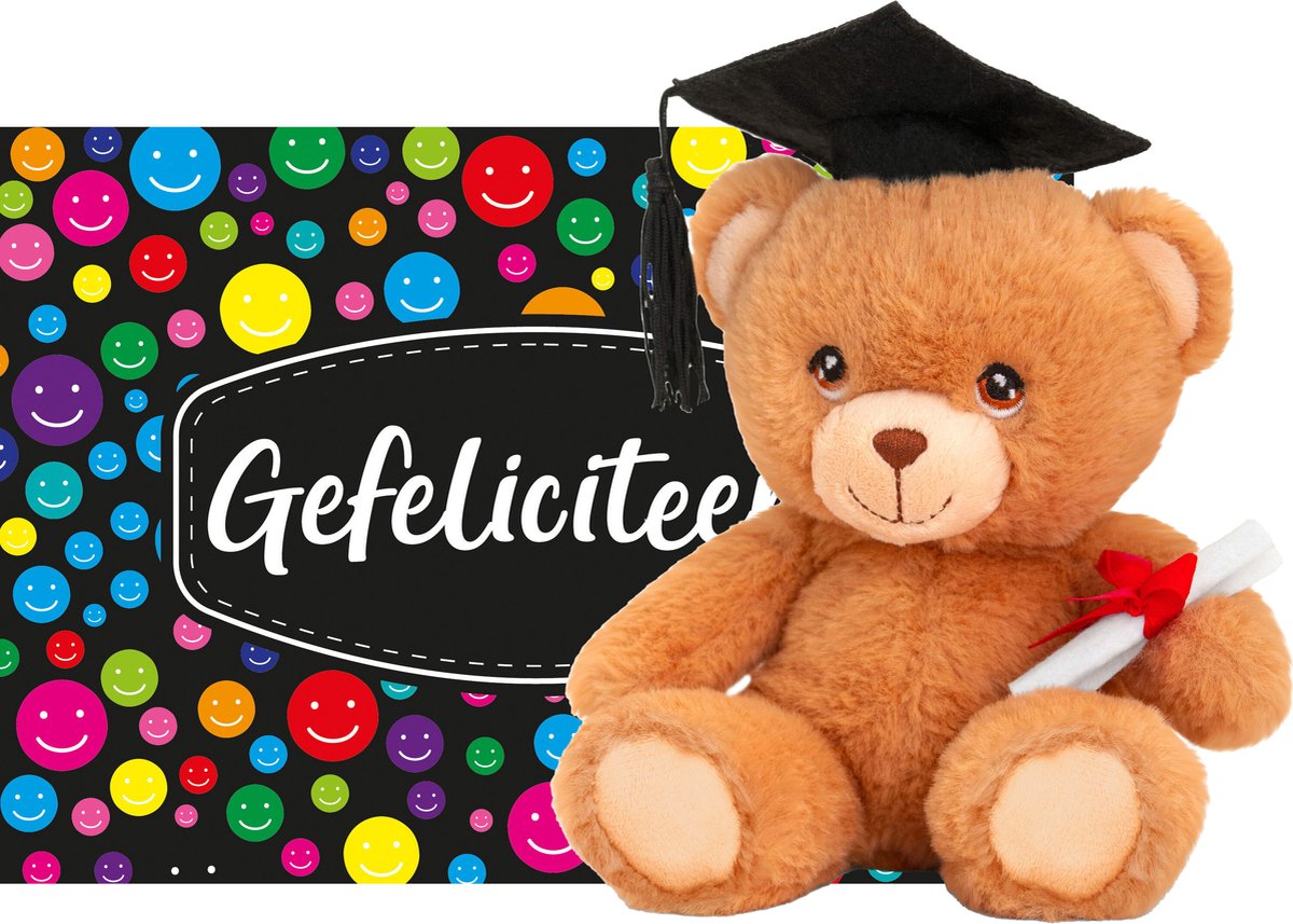 Gefeliciteerd ansichtkaart A5-size met Geslaagd thema knuffelbeertje