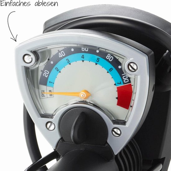 Fischer Foot pump with pressure gauge, including adapter, suitable for all standard valves, 7 bar