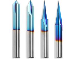 CNC Wood Carving Router Bits Set 1/4'' Shank 4pcs - Detail Carving Liner - 20°Profile bit - 60°&90°V Groove - Genmitsu WC04A.