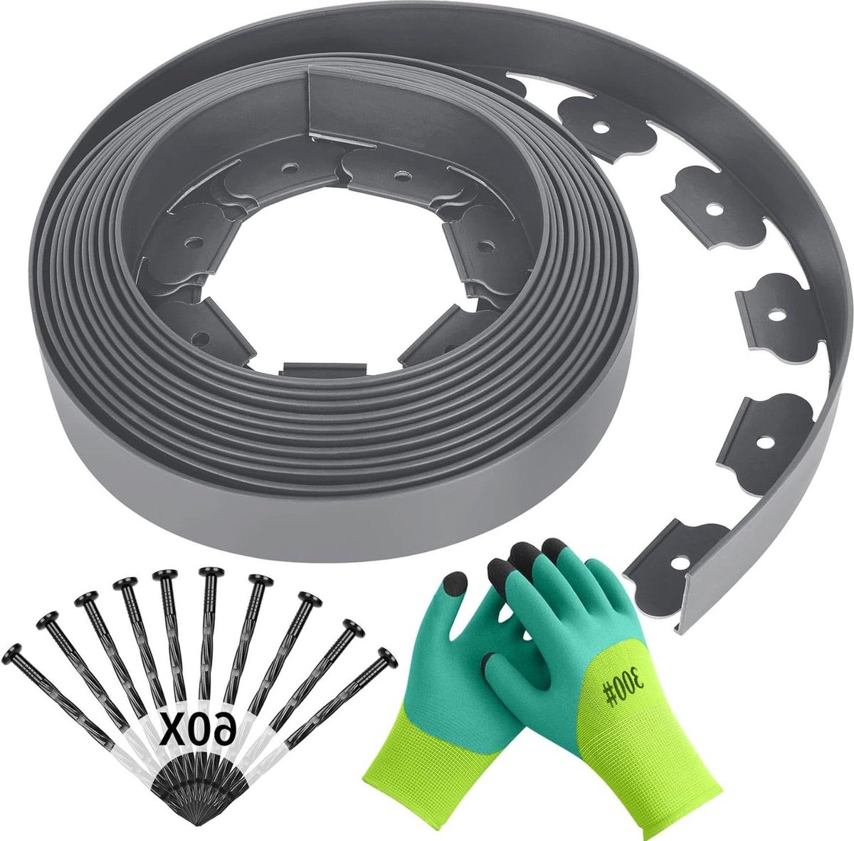 Flexibele kunststof tuinranden 10 m x 5 cm - grondankers handschoenen - gazonrand perkafsluiting