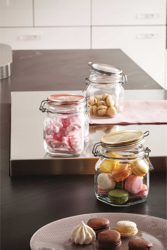 Bormioli Rocco Stock/weck pot - 4x - verre - transparent - assiette à craie - 16 x 10,6 cm - 1 L