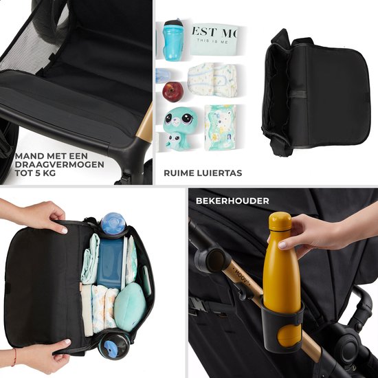 Kinderkraft MOOV 2 - 3-in-1 Kinderwagen - Wandelwagen en kinderwagen - Grote lekbestendige wielen - TRAVEL SYSTEM met MINK PRO i-Size autostoeltje - Vergrote kap UPF50+ - Accessoires: bekerhouder, muskietennet, regenhoes, tas - Zwart van Kinderkraft — afbeelding 2