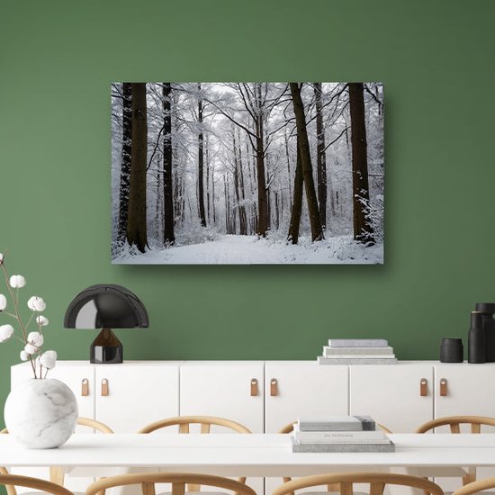 Portrait de forêt - Tableau nature - Peinture sur toile Neige - Tableau vintage - Peinture sur toile - Décoration salon toile 70x50 cm