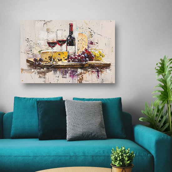 Tableaux fromage - Portrait Nourriture - Peintures toile Vin - Décoration salon industriel - Peintures sur toile - Décoration chambre toile 60x40 cm
