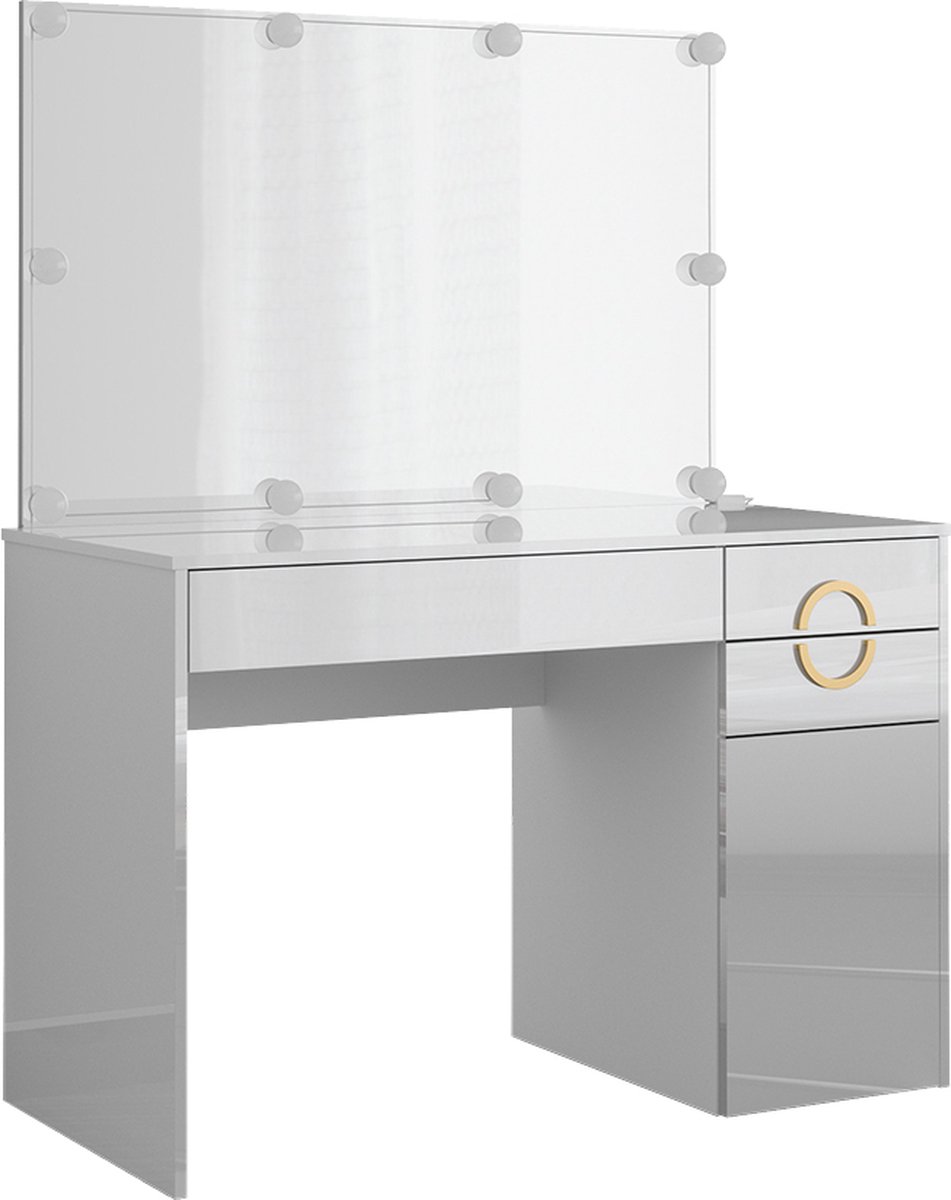 Vicco Kaptafel met licht Adela, Wit, 115 cm met spiegel en LED-lichtslinger