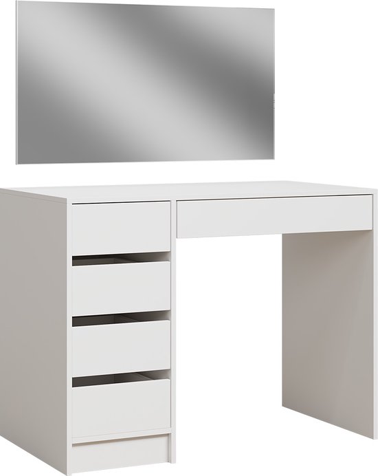 Vicco Kaptafel Sherry, Wit, 4 delen, met opbergplank, spiegel, kruk, LED