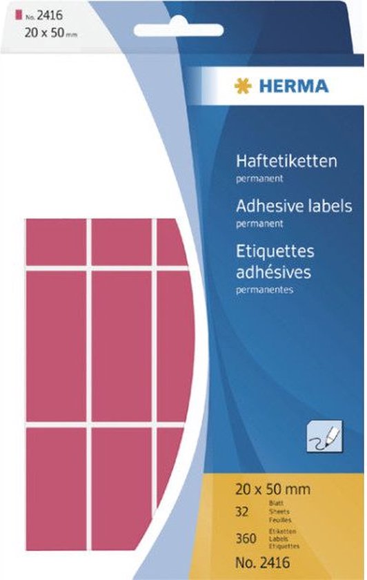HERMA Vielzwecketiketten helderrood 20x50 mm Papier 360 St.