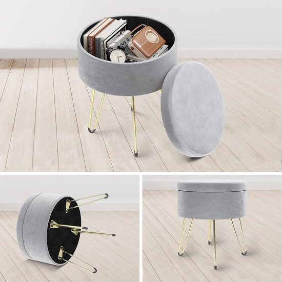 Witte Ronde Ottomaanse met opslag fluwelen make-upkruk - moderne