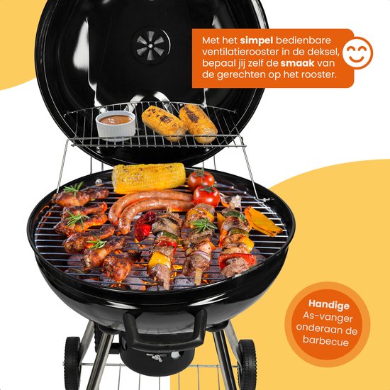 Goliving Houtskool Barbecue - Ø54 cm - Inclusief Accessoires - Houtskoolbarbecues op Wielen - XXL BBQ met Deksel - Rond - 65 x 89 cm - Zwart - Metaal van Goliving — afbeelding 4