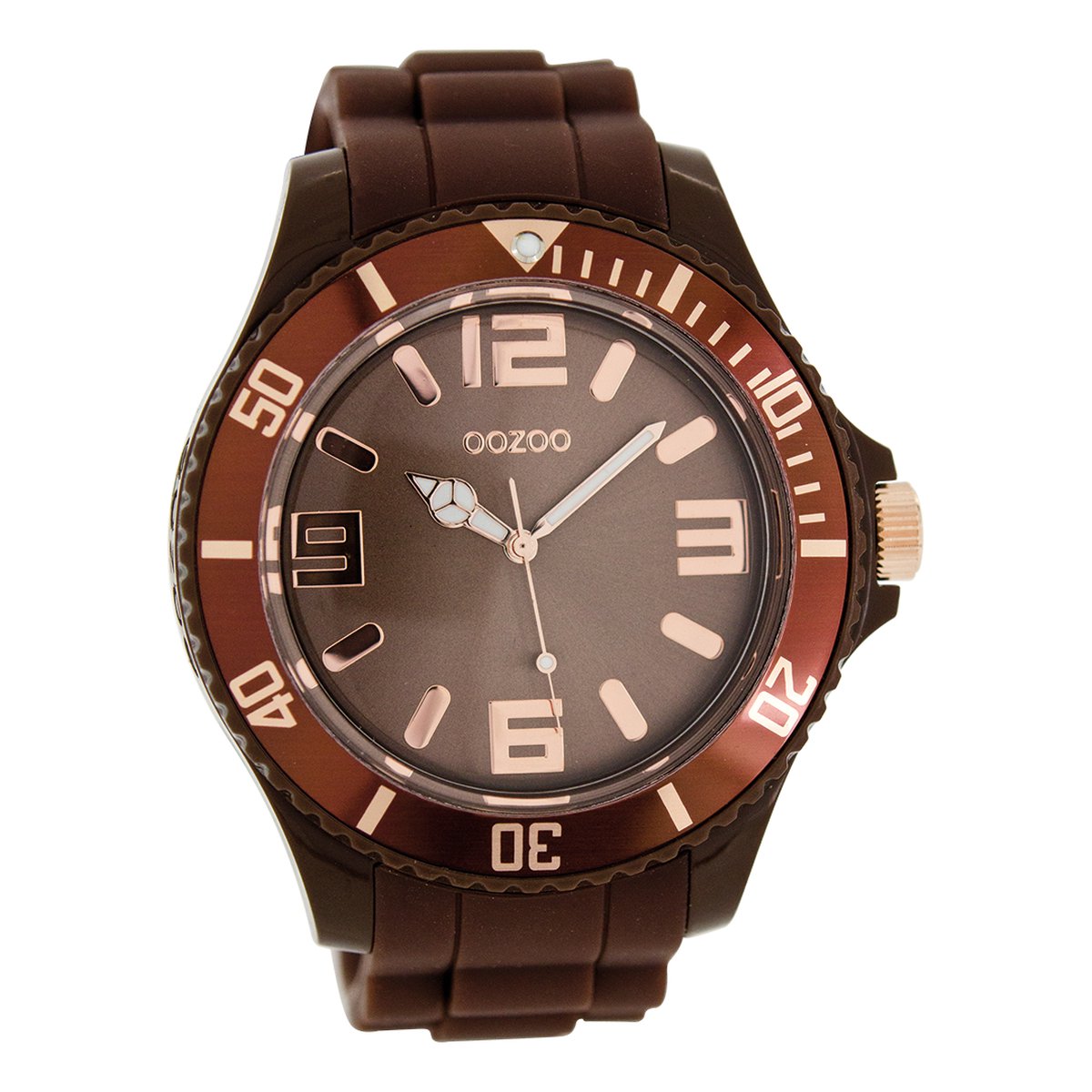 OOZOO Timepieces - Donker bruine horloge met donker bruine rubber band - C5039