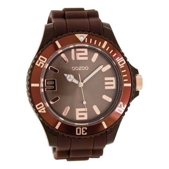 OOZOO Timepieces - Donker bruine horloge met donker bruine rubber band - C5039