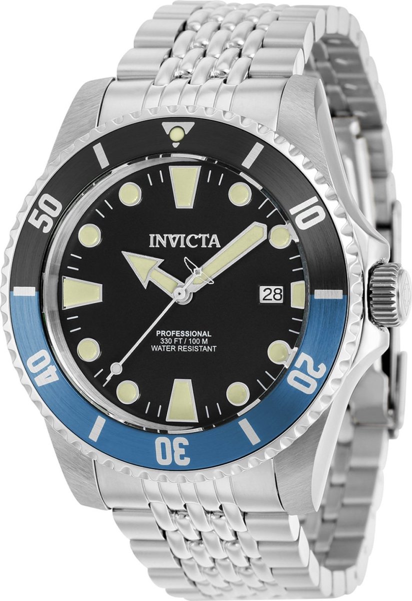 Invicta Pro Diver 39752 Heren Horloge - Waterdicht - Analoog - Automatisch Uurwerk - Roestvrij Staal met zwarte Wijzerplaat - 44mm