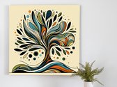 Abstract olijfboom schilderij | Olijfgroene chaos in een abstract kunstzinnig olijfboom landschapignum | Kunst - 40x40 centimeter op Dibond | Foto op Dibond