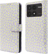 iMoshion Hoesje Geschikt voor Xiaomi Poco X6 Pro Hoesje Met Pasjeshouder - iMoshion Design Bookcase smartphone - Paars / White Daisy