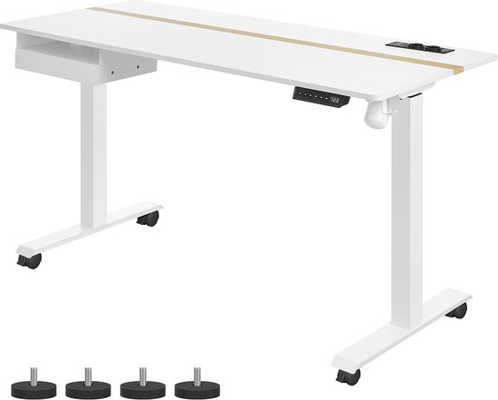 COMHOMA Elektrisch Zittend, Statafel, 140 X 60, In Hoogte Verstelbare Tafel Geheugenfunctie 2 Hoogtes Voor Kantoor Slaapkamer Hout 2181129594
