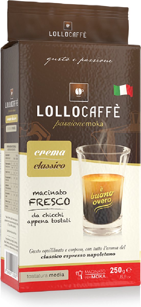 Goedkoopste Lollo Caffè Classico - Gemalen koffie uit Napels - 250gr - Romig en rijk - perfect voor Bialetti Moka, Filter Koffie, Moccamaster, enz.