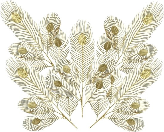 Countryfield Kunst siertak pauwvaren/pauwenveer - 5x - goud - 84 cm - Decoratie kunst pluimen