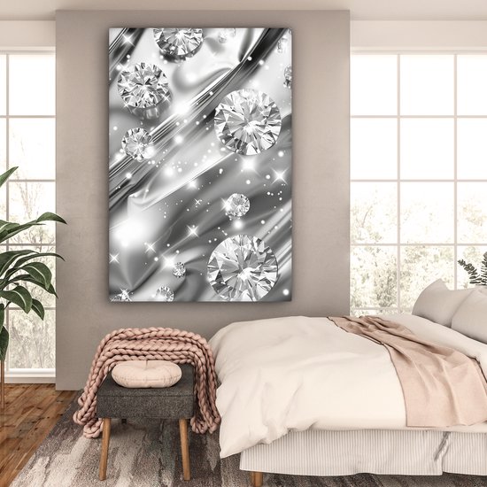 Peinture sur toile 120x180 cm - Décoration murale Abstraite - Diamant - Luxe - Moderne - Argent - Décoration murale salon - Décoration chambre moderne - Tableaux abstraits