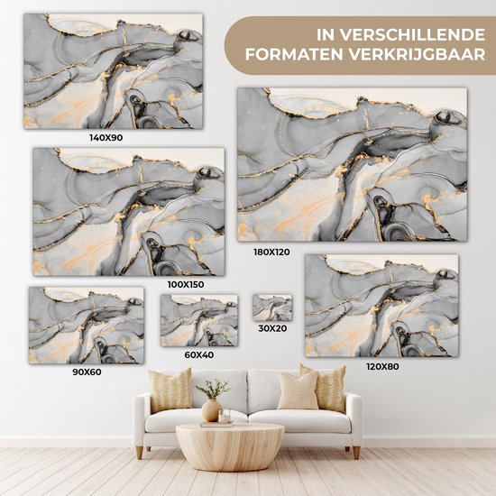 Toile Peinture Marbre - Goud - Grijs - 140x90 cm - Décoration murale