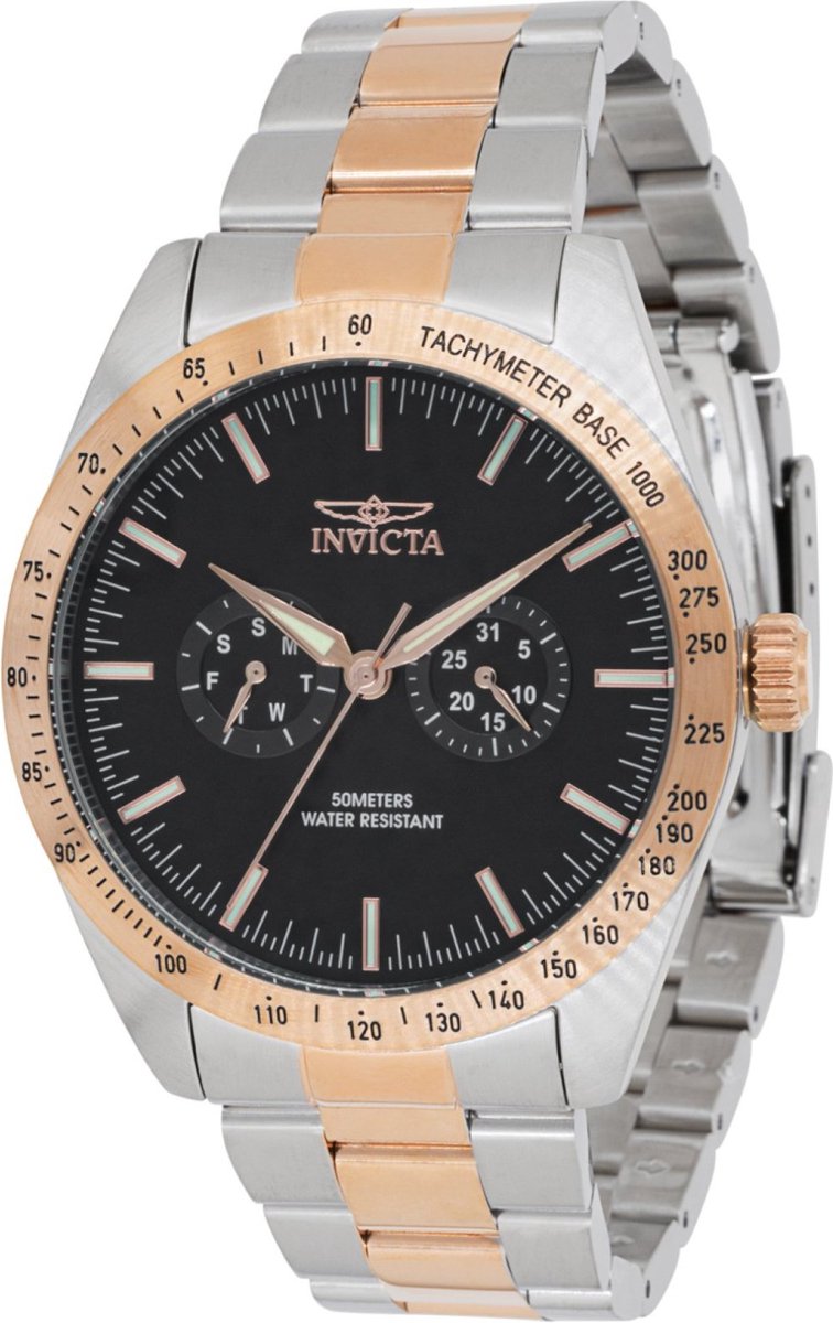Invicta Specialty 45977 Heren Horloge - Waterdicht - Analoog - Quartz Uurwerk - Roestvrij Staal met zwarte Wijzerplaat - 44mm