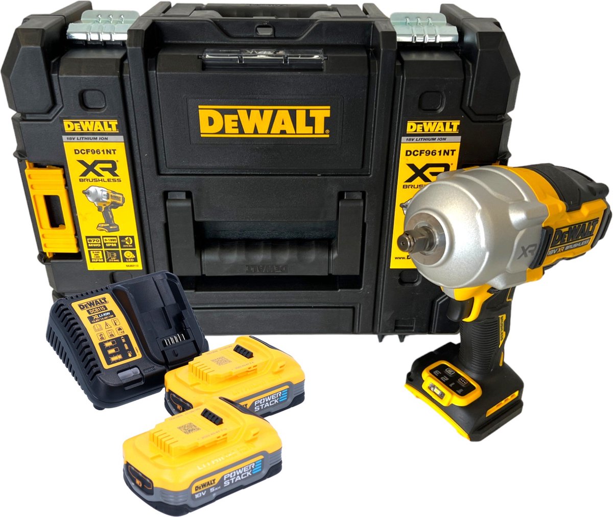 DeWalt DCF 961 H2T accu-slagmoersleutel 18 V 1632 Nm 1/2" borstelloos + 2x Powerstack accu 5.0 Ah + lader + TSTAK