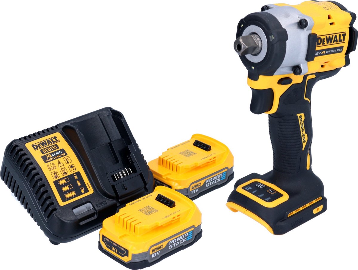 DeWalt DCF 922 E2 accu-slagmoersleutel 18 V 406 Nm 1/2" borstelloos + 2x Powerstack-accu 1,7 Ah + lader