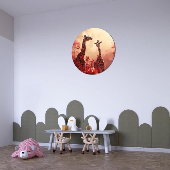Cercle mural deux girafe - Ø 60 cm - - cercle mural - cercle mural jungle - cercle mural animaux
