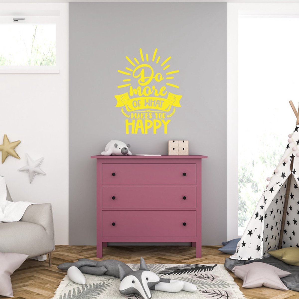 MC Living Muursticker - Do More Of What Makes You Happy - 58 x 73 - Geel
