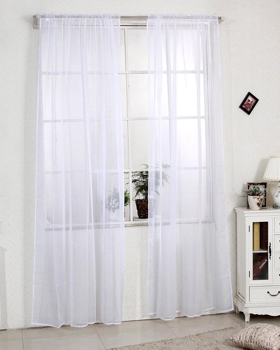 Moderne Gordijnen 145 x 190 cm Doorschijnende, Lichte Zachte, Luchtig, Elegante, met Plooiband, Stijlvol Geschikt Kant en Klaar Gordijnen Voor Woonkamer Slaapkamer Keuken, Wit