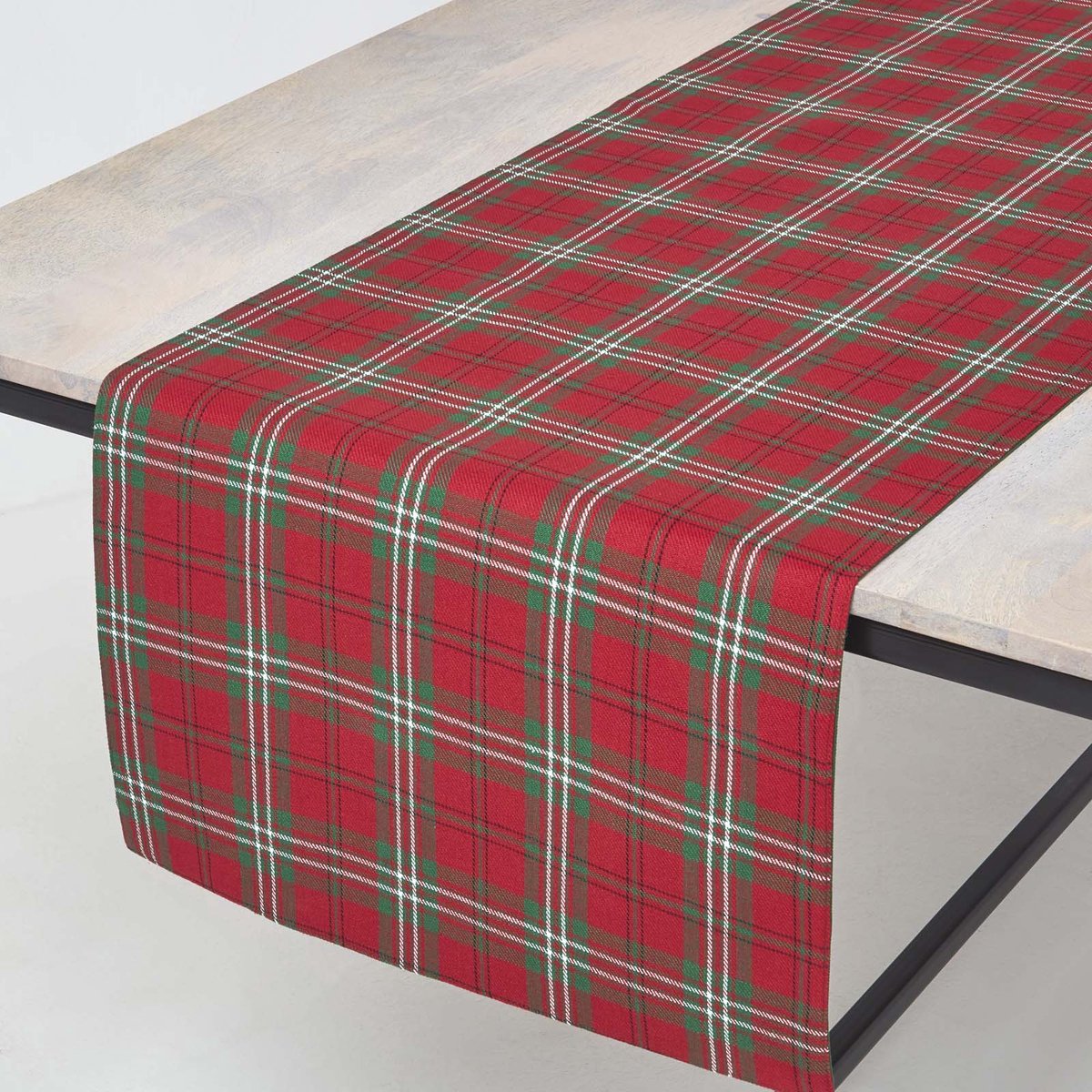 Homescapes Prince Edward geruite tafelloper, 100% katoen, rood en groen