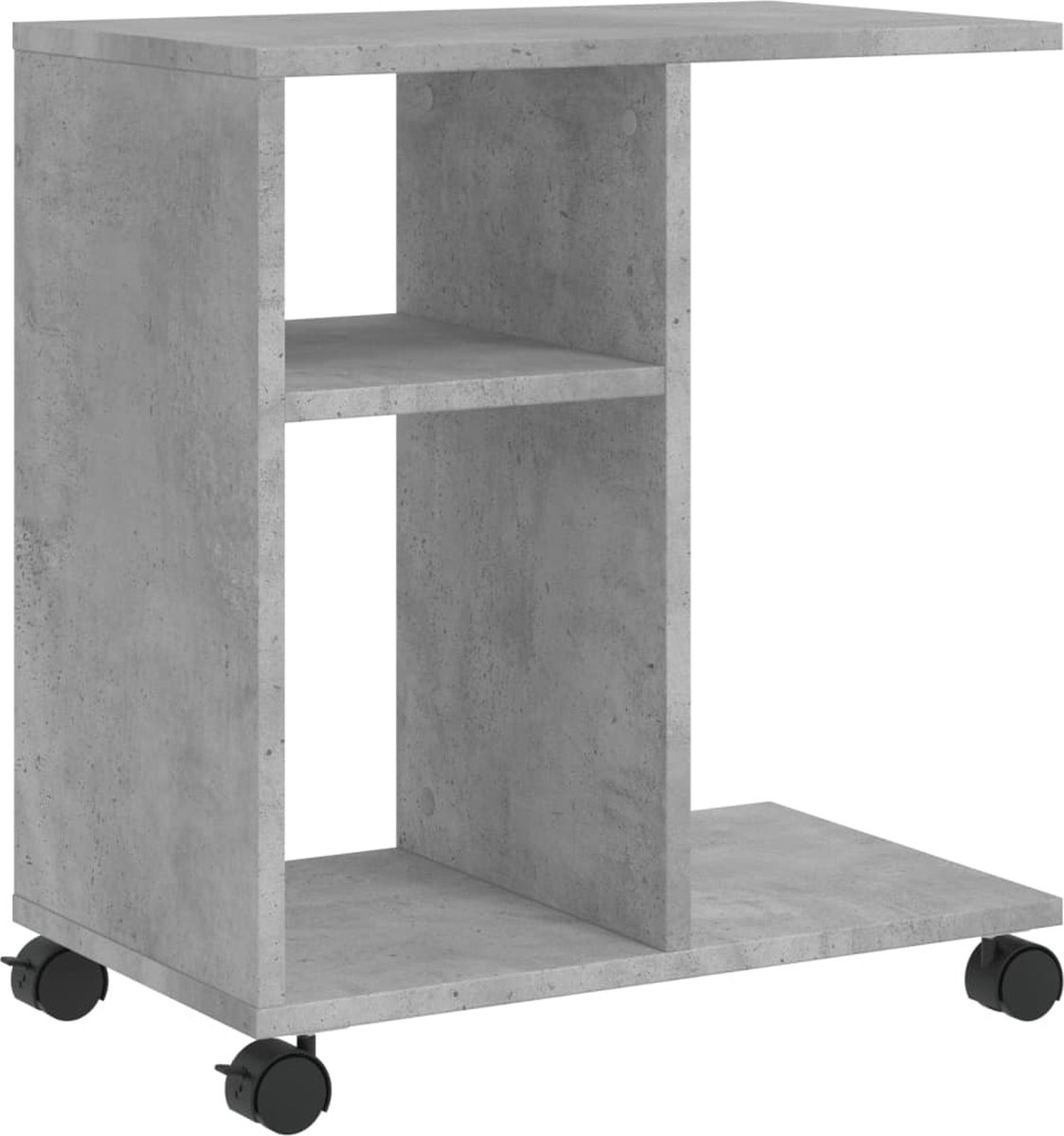 vidaXL Bijzettafel - met - wielen - 50x30x55 - cm - bewerkt - hout - betongrijs
