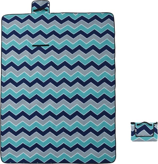 vidaXL - Picknickkleed - opvouwbaar - golven - 200x150 - cm - fluweel - blauw van Vidaxl — afbeelding 4