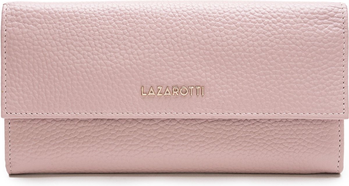 Lazarotti Leren Portemonnee Bologna Leather Wallet With 12 Card Slots Pink Oud roze