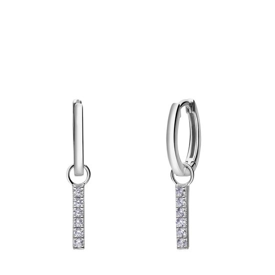 Lucardi Dames Zilveren oorringen met hanger bar zirkonia - Oorbellen - 925 Zilver - Zilver