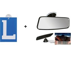 ProPlus Rijschool set - Verstelbare spiegel - L-teken - Zuignap bevestiging - Blauw/wit - 160x65 mm - 16x10 cm