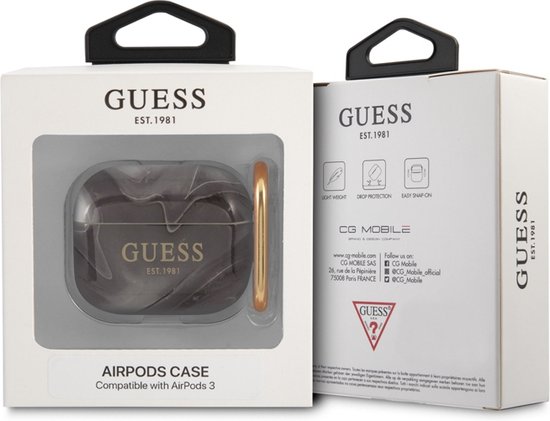 GUESS, Coque pour Airpods 3 New Marble Antichoc, Zwart / Or