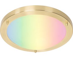 QAZQA yuma - Moderne Dimbare LED Smart Plafondlamp incl. wifi met Dimmer voor buiten - 1 lichts - Ø 31 cm - Goud/messing - Buitenverlichting