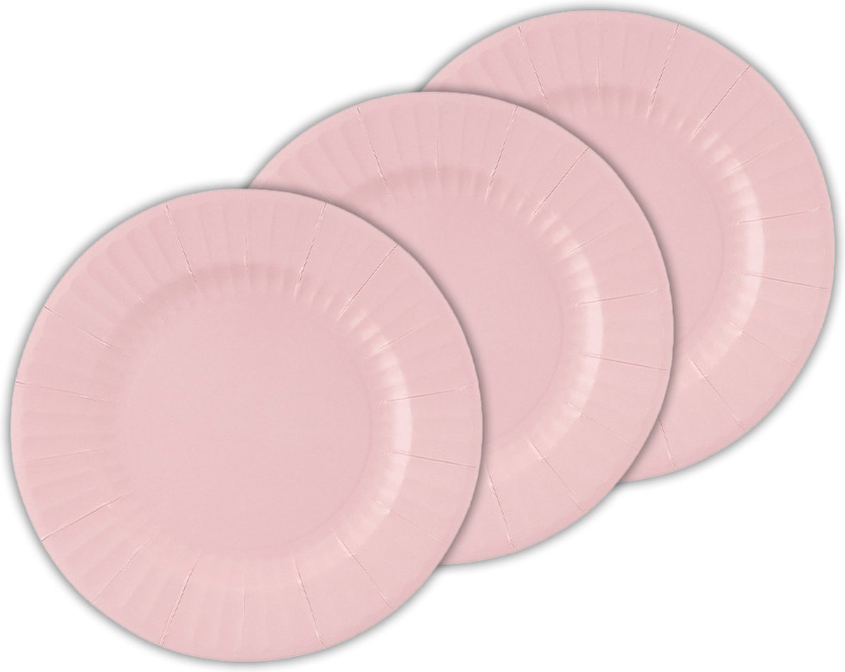 Givi Italia Feestbordjes/gebaksbordjes - 24x - lichtroze - rond - papier/karton - 21cm - biologisch afbreekbaar - groot