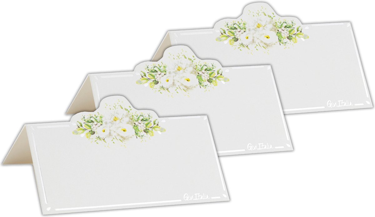 Givi Italia naamkaartjes/plaatskaartjes - bruiloft - groen/zilver - 40x stuks - 10 x 5 cm