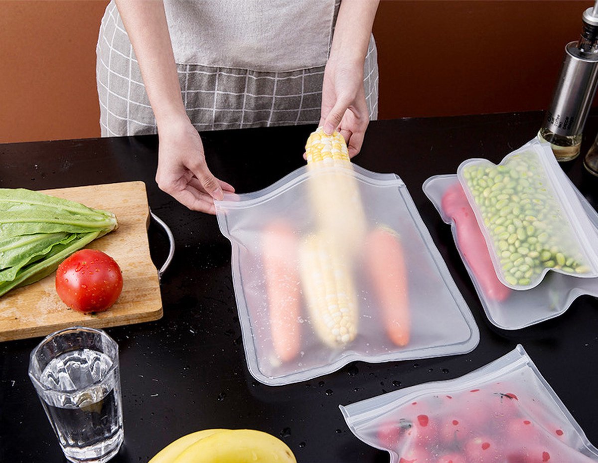 6 ritssluitingszakjes(28x26cm) - Silicone Voedsel Opslag zakjes - Herbruikbare gallon - diepvrieszakken, ritssluiting lekvrije herbruikbare gallon - Top Ziplock Tassen - zakken voor het marineren van vlees, fruit, sandwiches, snacks — cadeau in Cadeau-ideeën - foto 2