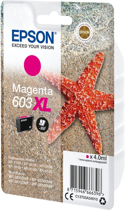Epson 603XL - 4 ml - XL - magenta - origineel - voor Expression Home XP-2100, 2105, 3100, 3105, 4100, 4105; WorkForce WF-2810, 2830, 2835, 2850