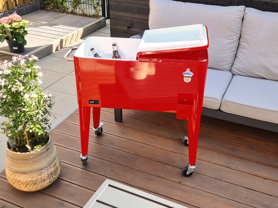 AXI Retro Cooler Rood - Koeler met wielen - 76L inhoud - Koelbox met aftapkraan