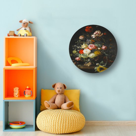Nature morte aux fleurs - Cercles muraux Rachel Ruysch - Tableau de Fleurs - Cercle mural Nature - Décoration murale murale industrielle - Décoration murale ronde - Décoration murale salon cercle mural aluminium 50x50 cm