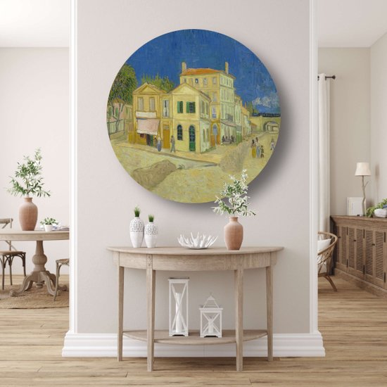 La Maison Yellow - Cercle mural Vincent van Gogh - Décoration murale Bâtiments ronde - Architecture murale échelle - Décoration murale rurale - Décoration murale ronde - Décoration murale maison cercle forex 100x100 cm