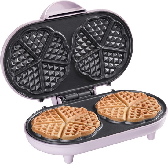 Bestron Wafelijzer - ADWM1000P - 1000W - 10 hartvormige wafels - Anti aanbaklaag - Roze - 5 jaar garantie van Bestron — afbeelding 2